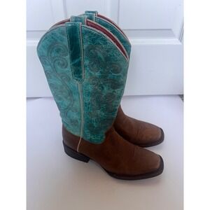 Ferrini Womens Brown Teal Leather Square Toe Western Cowboy Boots 7 B 832779